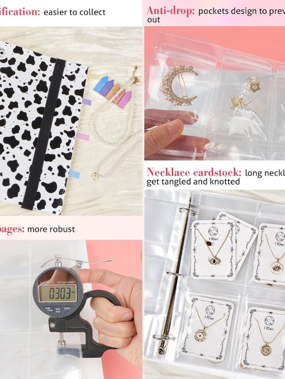 Large Transparent Jewelry Storage Book with 300 Pockets and 50 Jewelry Pouches,T - Picture 7 of 9